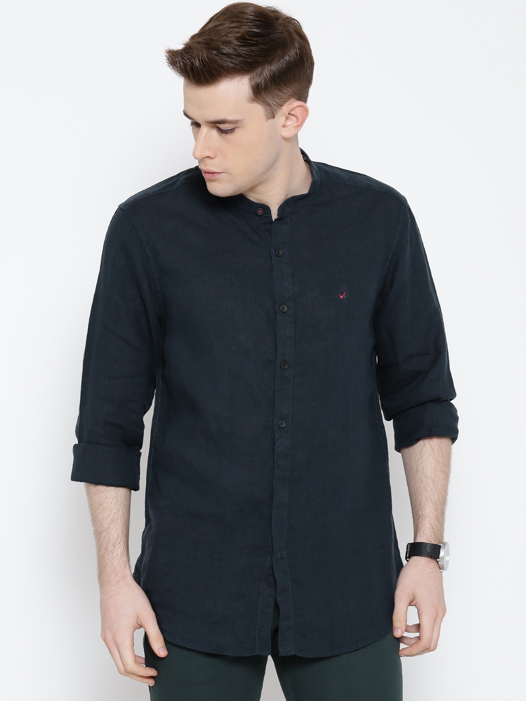 

Wills Lifestyle Navy Linen Slim Casual Shirt, Navy blue