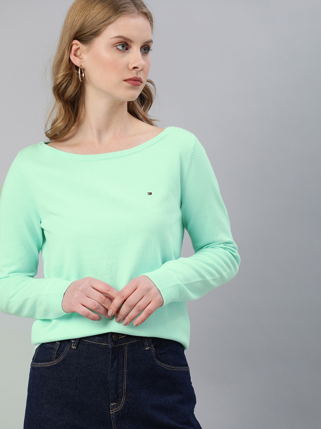 

Tommy Hilfiger Women Sea Green Solid Pullover Sweater