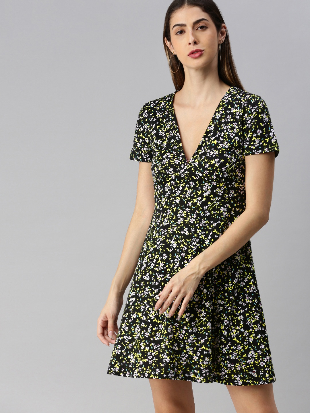 

Tommy Hilfiger Women Black Printed Fit and Flare Dress