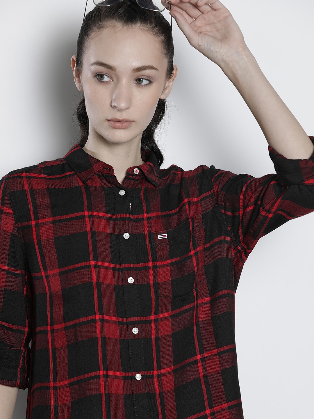 

Tommy Hilfiger Women Red & Black Checked Casual Shirt