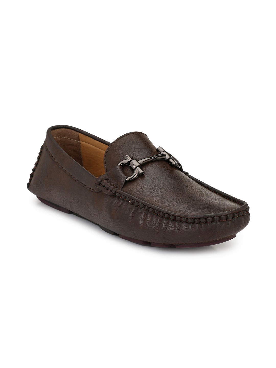 

Ferraiolo Men Coffee Brown Solid Horsebit Loafers