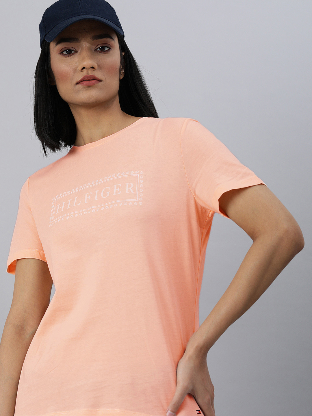 

Tommy Hilfiger Coral Orange Printed Pure Cotton Regular Top