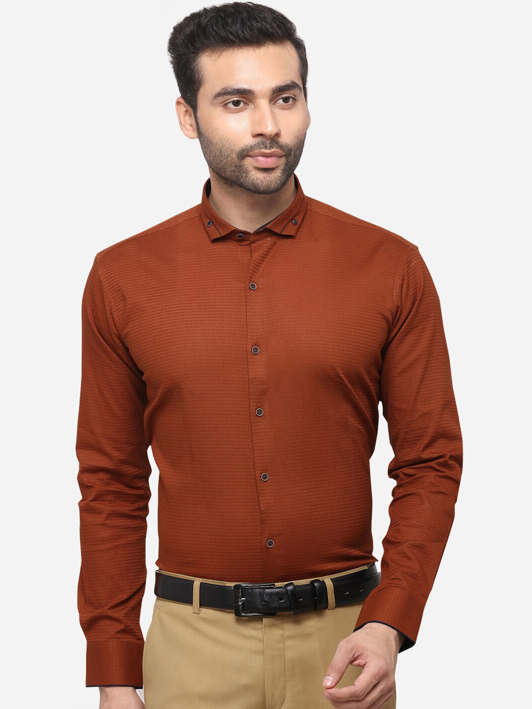

Greenfibre Men Rust Slim Fit Self Design Casual Shirt
