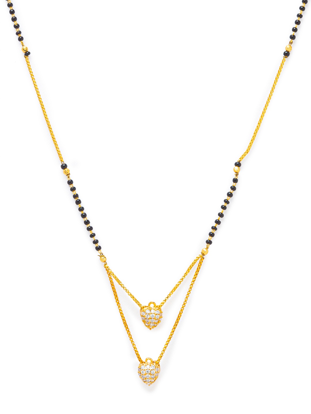 

Digital Dress Room Gold-Plated White Stone-Studded & Black Beaded Mangalsutra