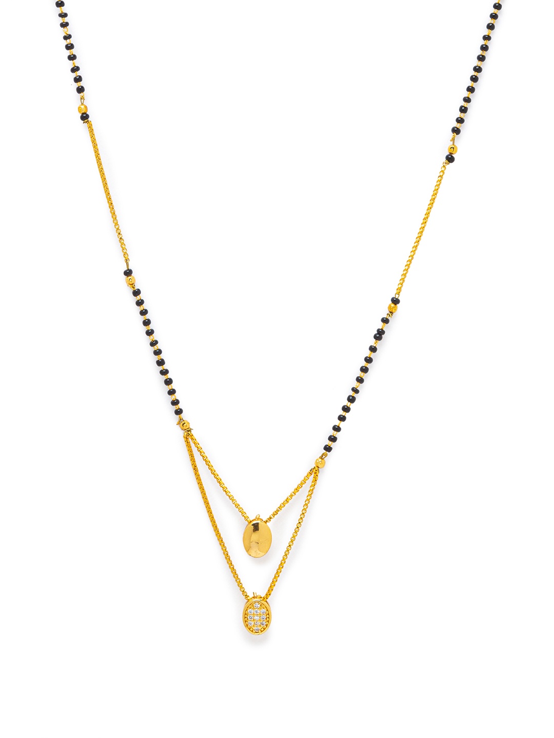 

Digital Dress Room Gold-Plated Black & White Stone-Studded Beaded Layered Mangalsutra