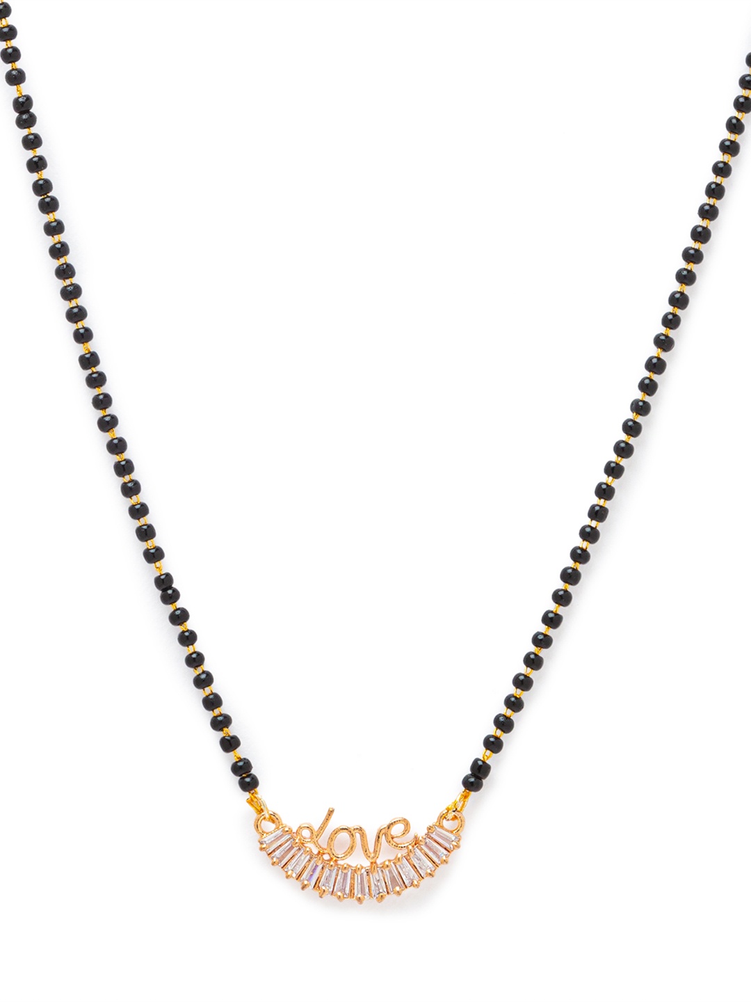 

Digital Dress Room Gold-Plated Black & White Stone-Studded Beaded Mangalsutra