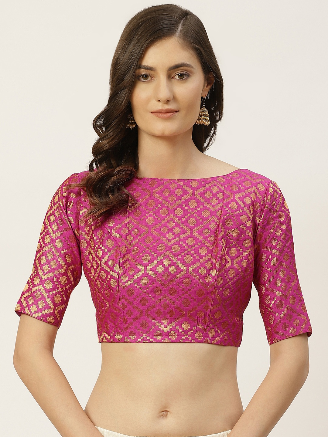 

Studio Shringaar Pink & Golden Brocade Woven Design Saree Blouse