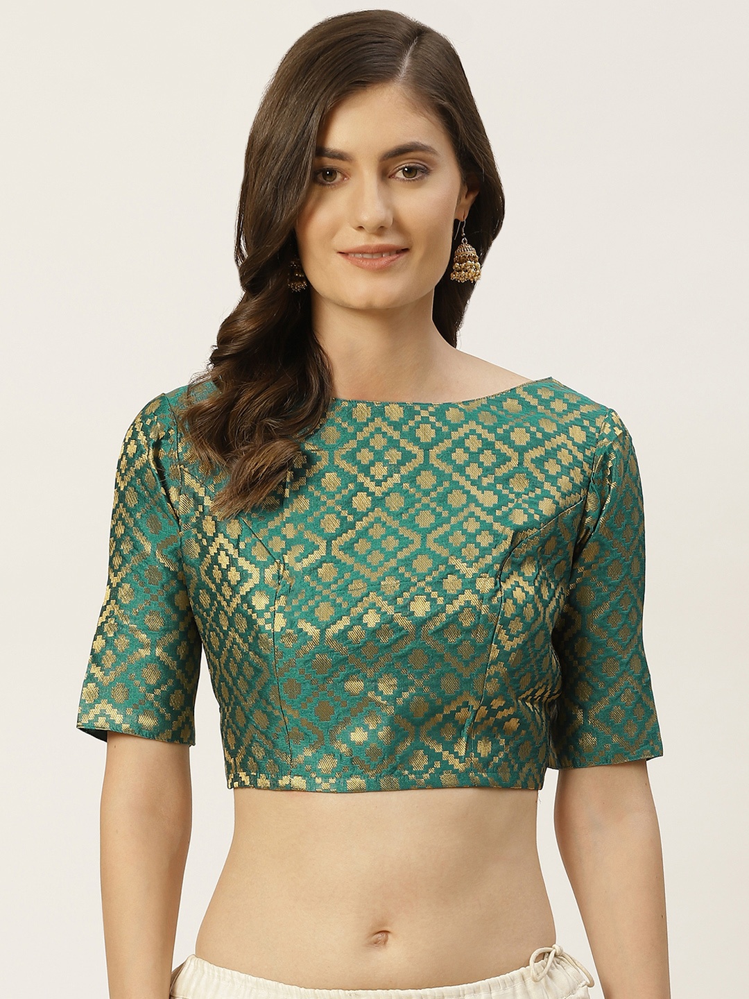 

Studio Shringaar Green & Golden Brocade Woven Design Saree Blouse