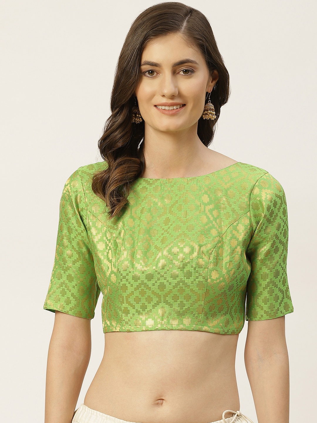 

Studio Shringaar Green & Golden Brocade Woven Design Saree Blouse