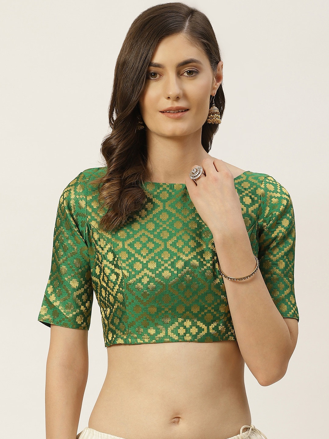 

Studio Shringaar Women Green & Golden Woven Design Saree Blouse