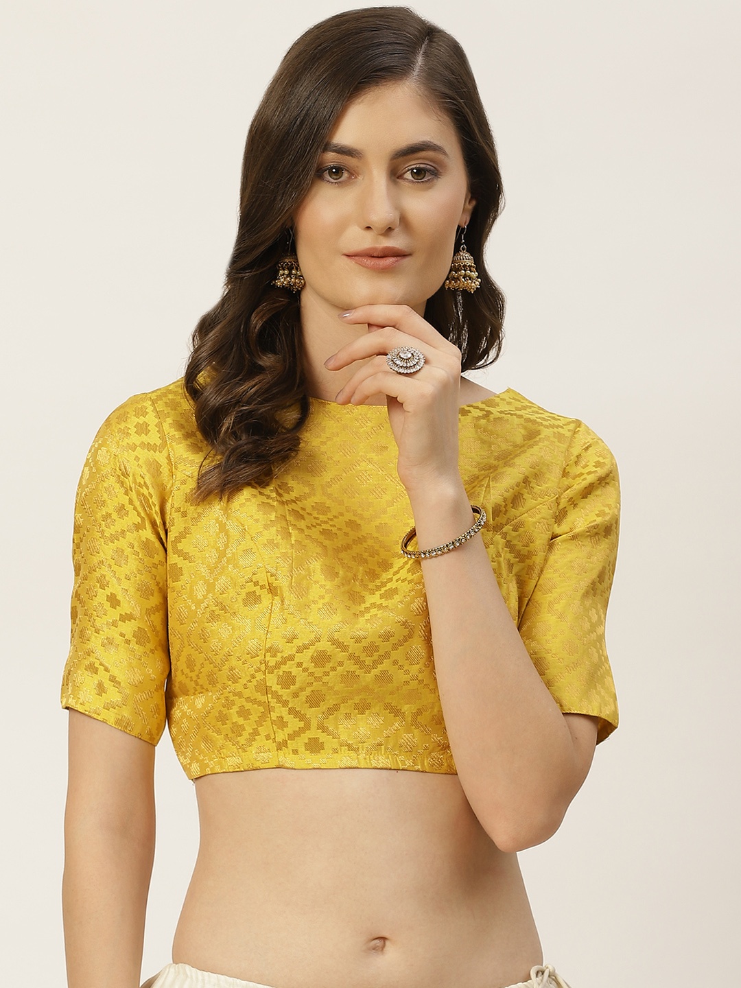

Studio Shringaar Women Yellow & Golden Woven Design Saree Blouse