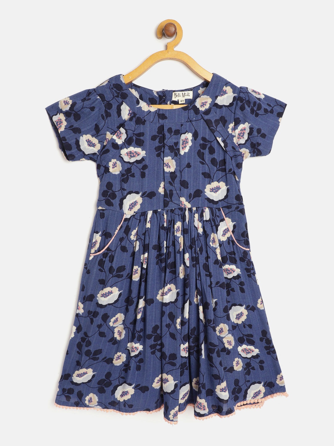 

Bella Moda Girls Navy Blue & Off-White Floral Print A-line Dress