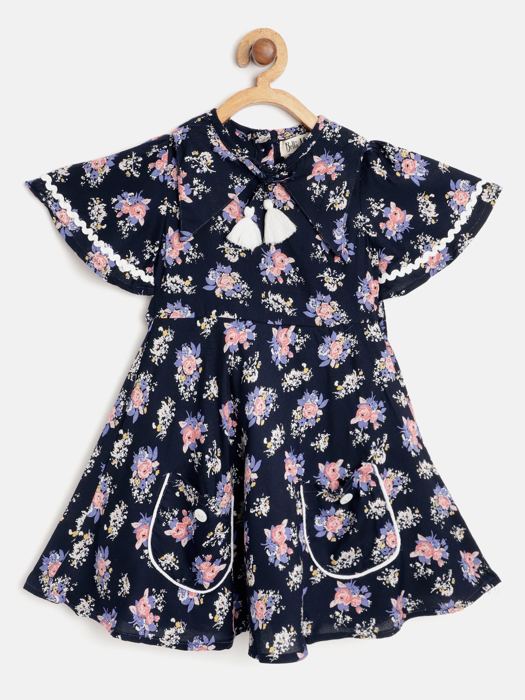 

Bella Moda Girls Navy Blue & Pink Floral Print A-Line Dress
