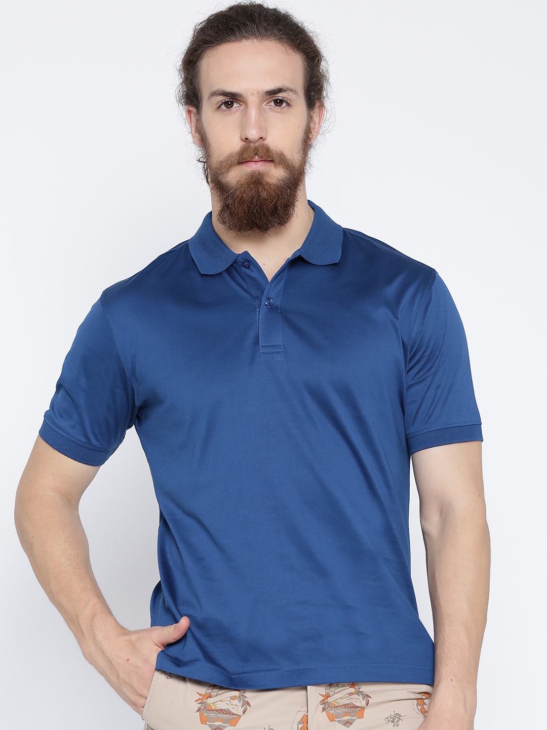 

Wills Lifestyle Blue Slim Polo Pure Cotton T-shirt