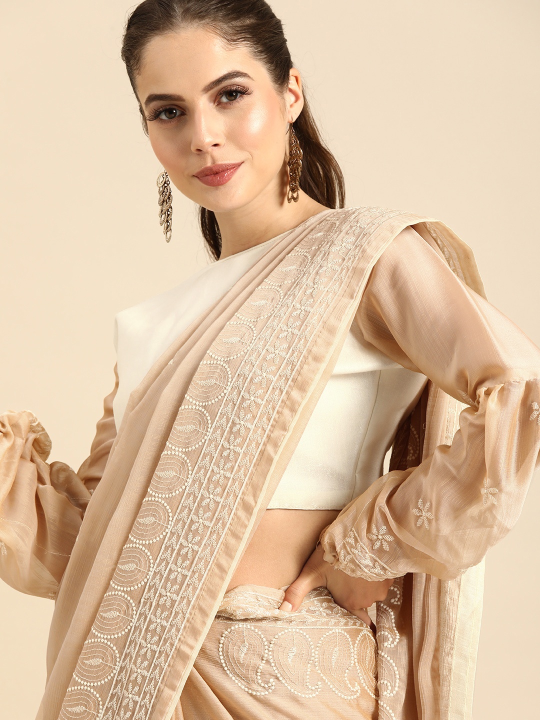

Sangria Cream-Coloured Embroidered Celebrity Saree