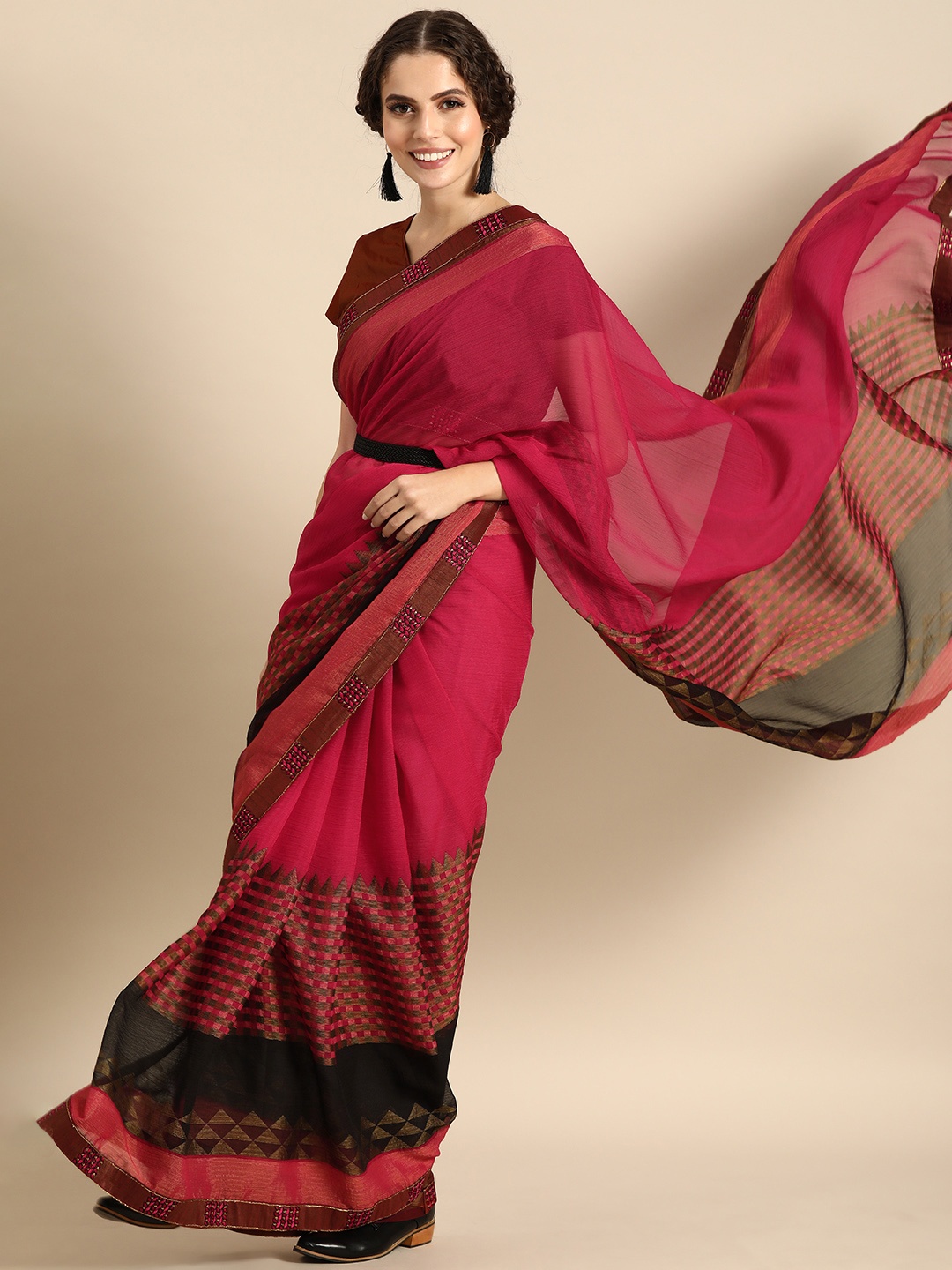 

Sangria Pink Embellished Pure Georgette Saree