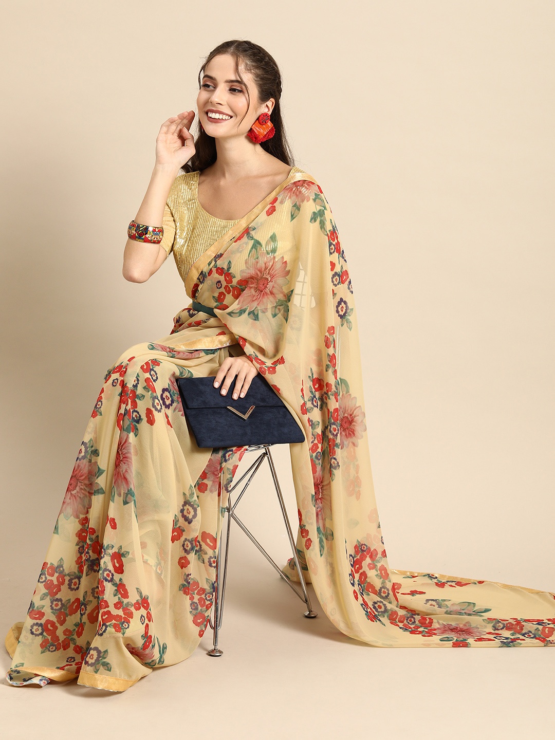 

Sangria Beige & Multicoloured Printed Saree