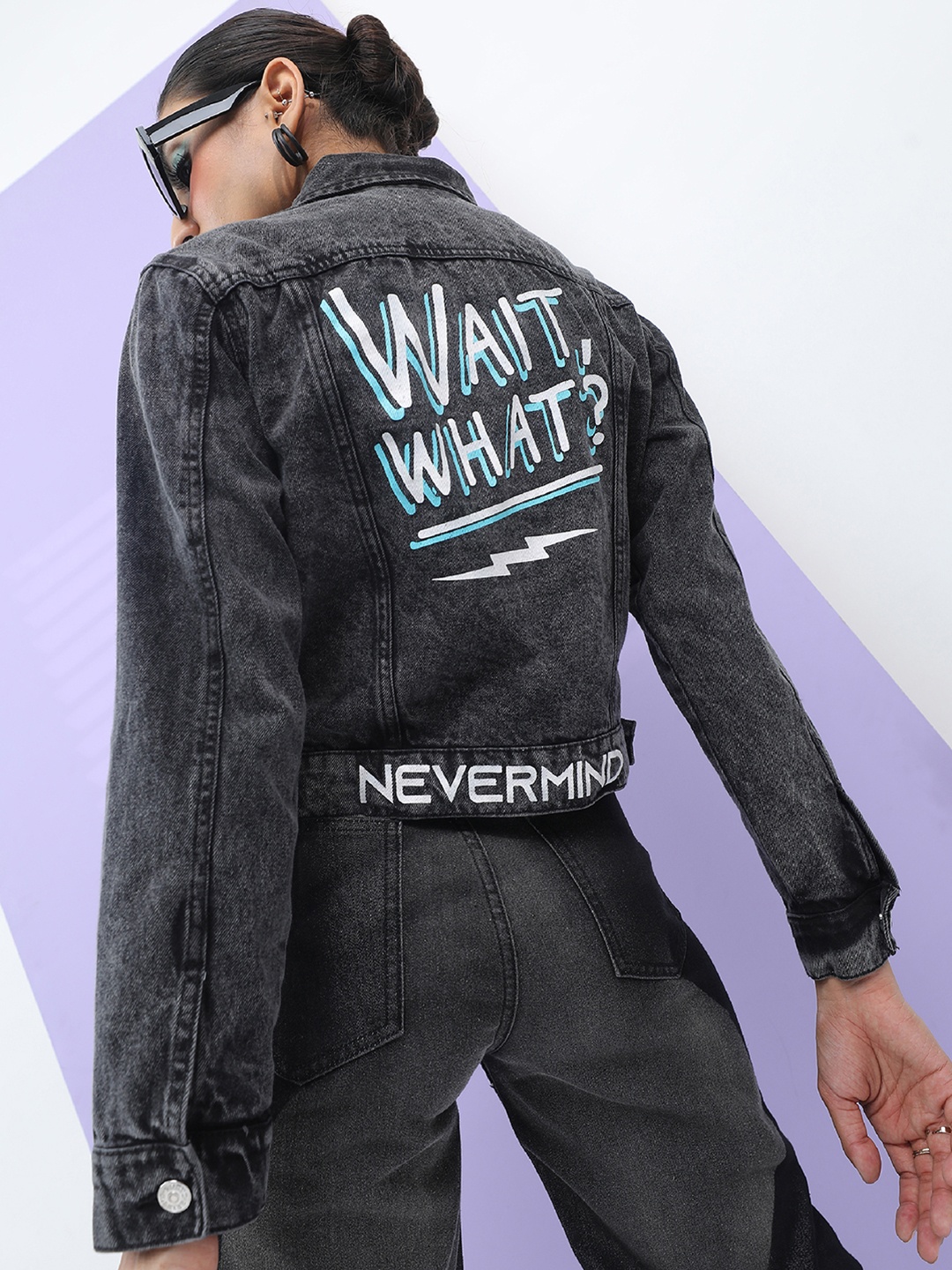 

Tokyo Talkies Women Black Solid Cotton Denim Jacket