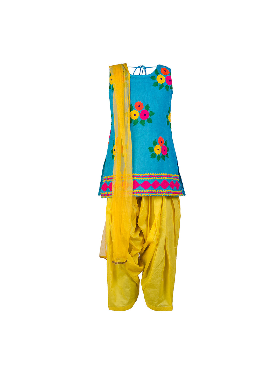 

Twisha Girls Blue & Yellow Embroidered Salwar Suit with Dupatta