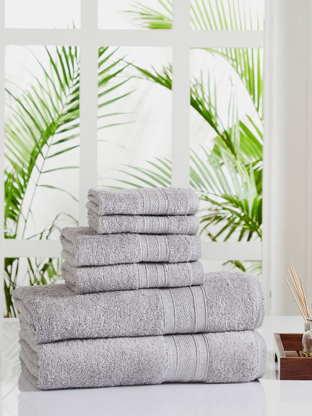 

MYTRIDENT Unisex Set Of 6 Grey Solid Sustainable 500 GSM Towel Set