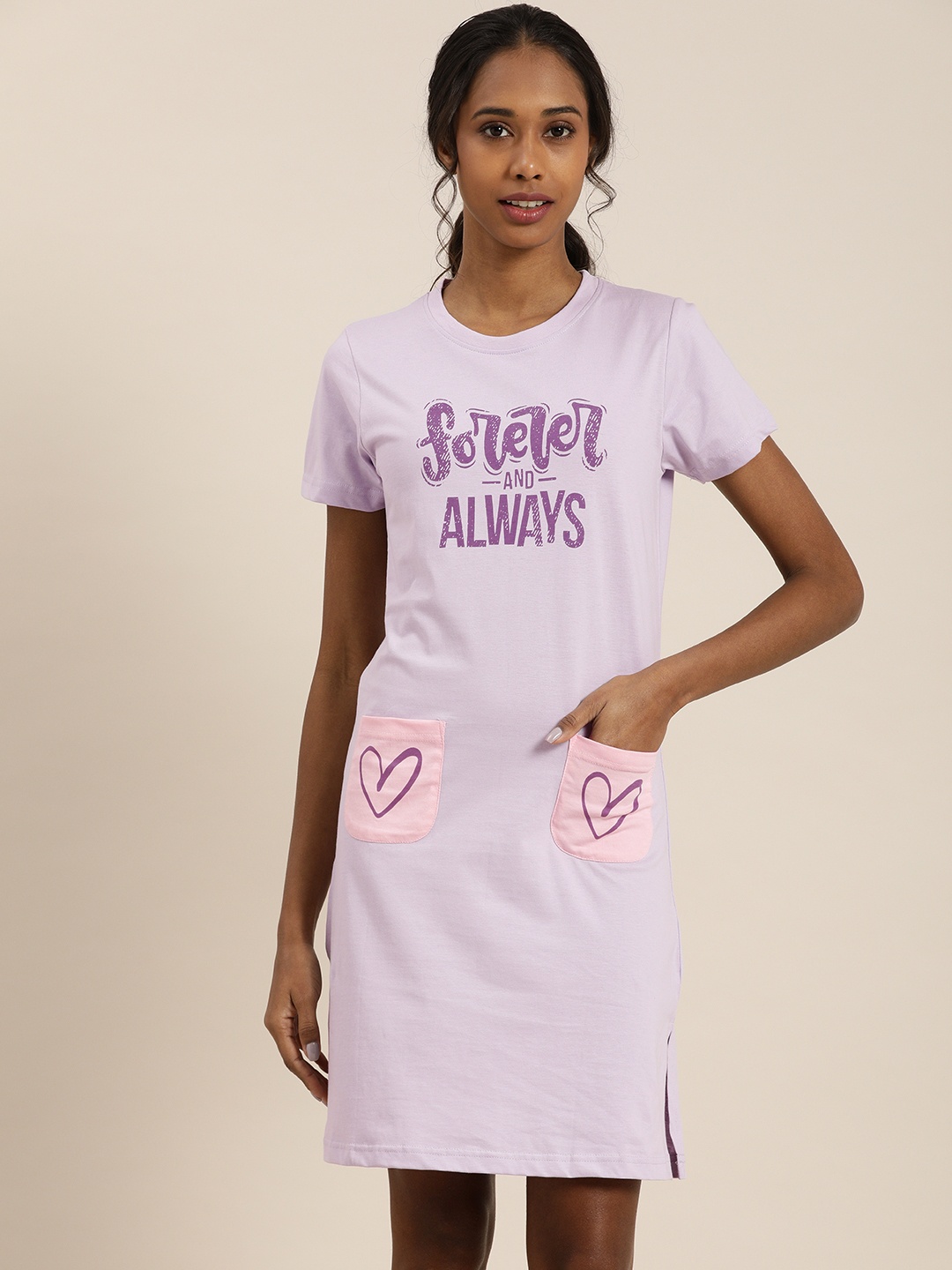 

QUARANTINE Lavender Printed T-shirt Dress