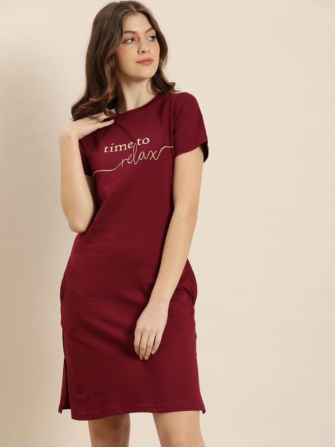 

QUARANTINE Maroon T-shirt Dress