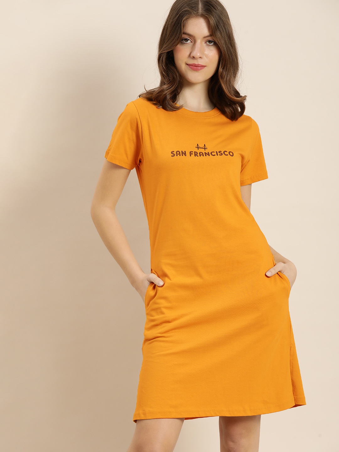 

QUARANTINE Mustard Yellow Printed T-shirt Dress