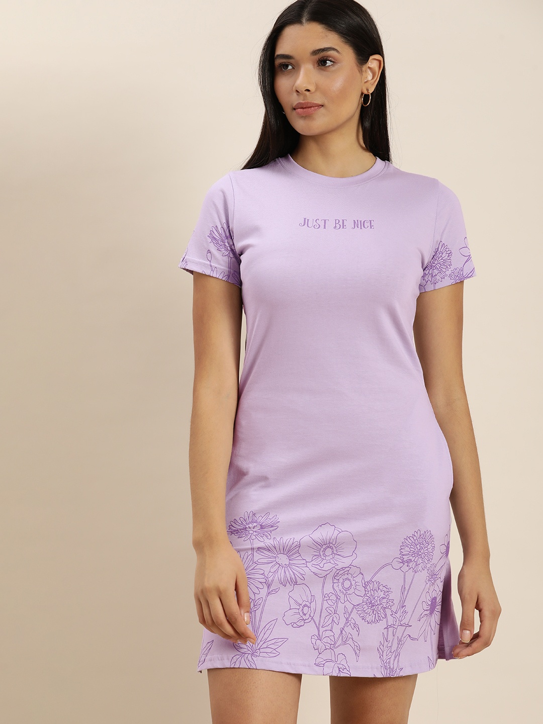 

QUARANTINE Lavender Printed T-shirt Dress