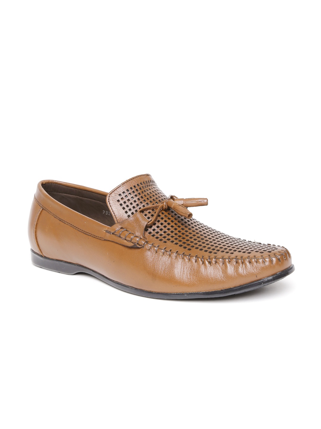 

San Frissco Men Tan Brown Cut-Out Leather Loafers