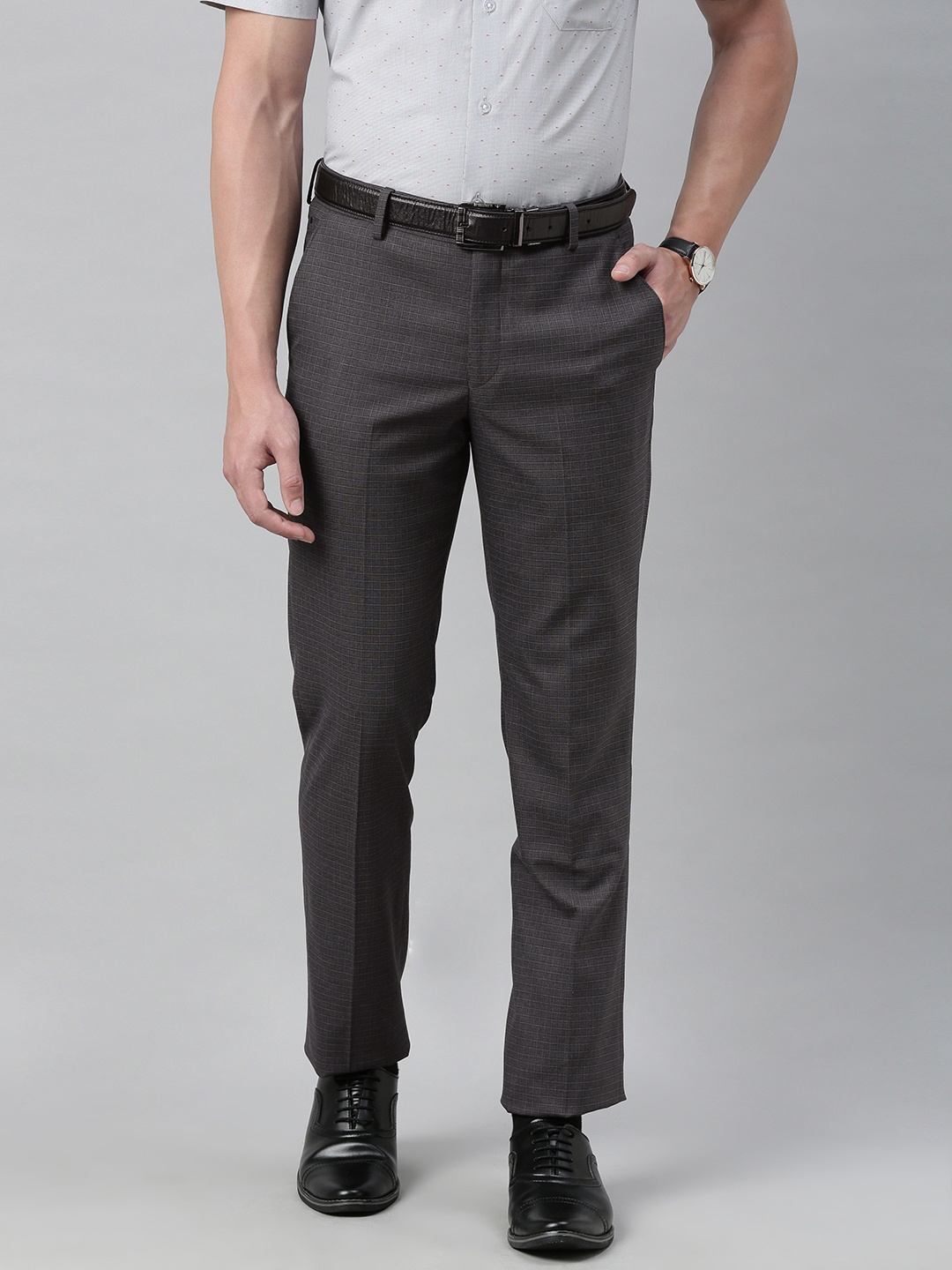 

Louis Philippe Men Charcoal Slim Fit Solid Formal Trousers