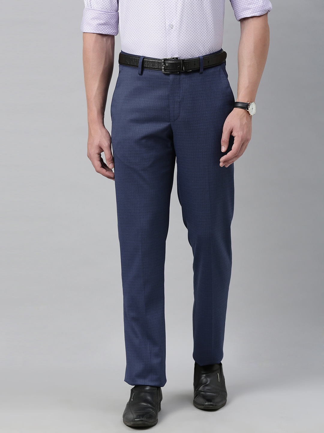 

Louis Philippe Men Navy Blue Slim Fit Solid Formal Trousers