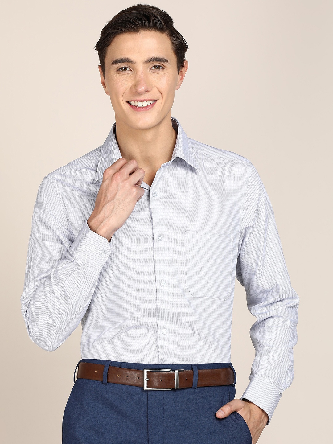 

Louis Philippe Men Blue & White Striped Formal Shirt