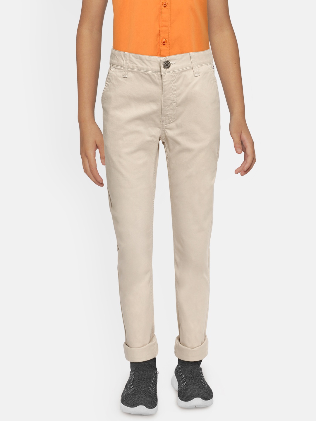 

Tommy Hilfiger Boys Cream-Coloured Regular Fit Solid Chinos