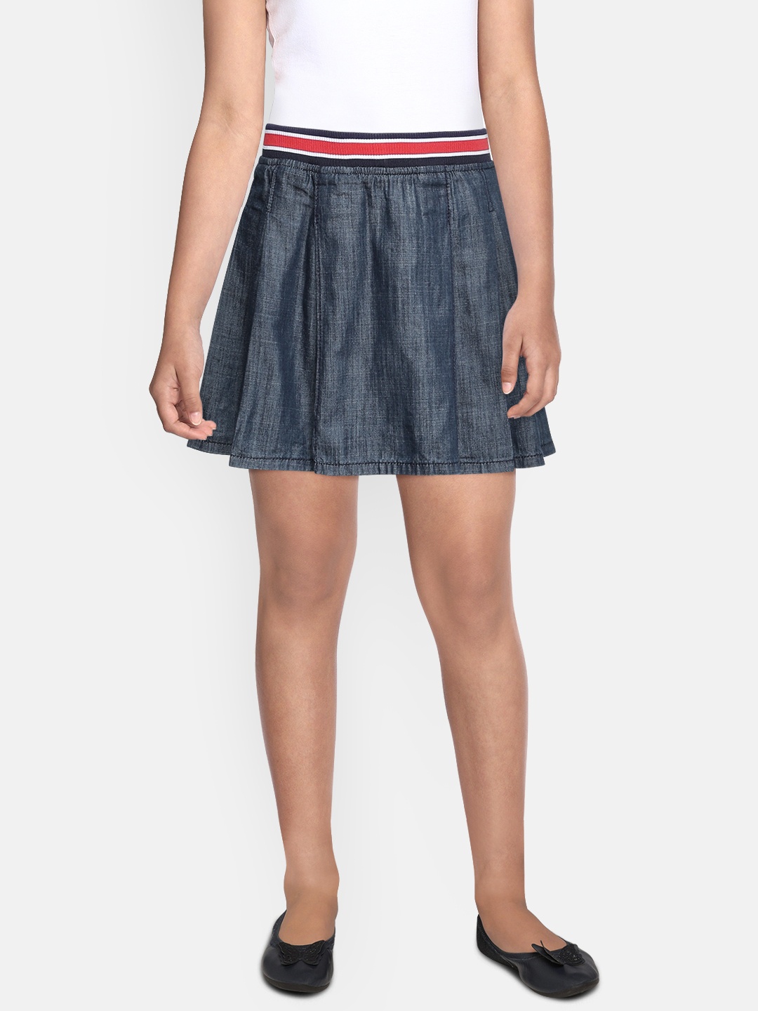 

Tommy Hilfiger Girls Blue Washed Denim Pure Cotton NARCISSA Flared Skirt