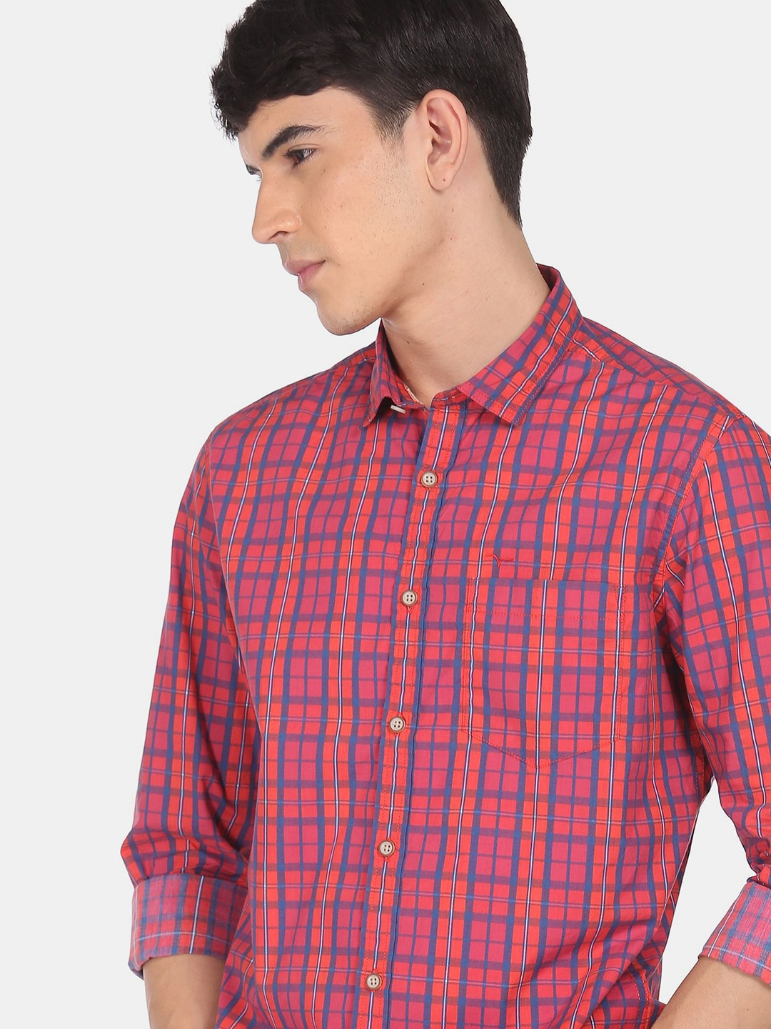 

Flying Machine Men Red & Blue Regular Fit Checked Casual Shirt