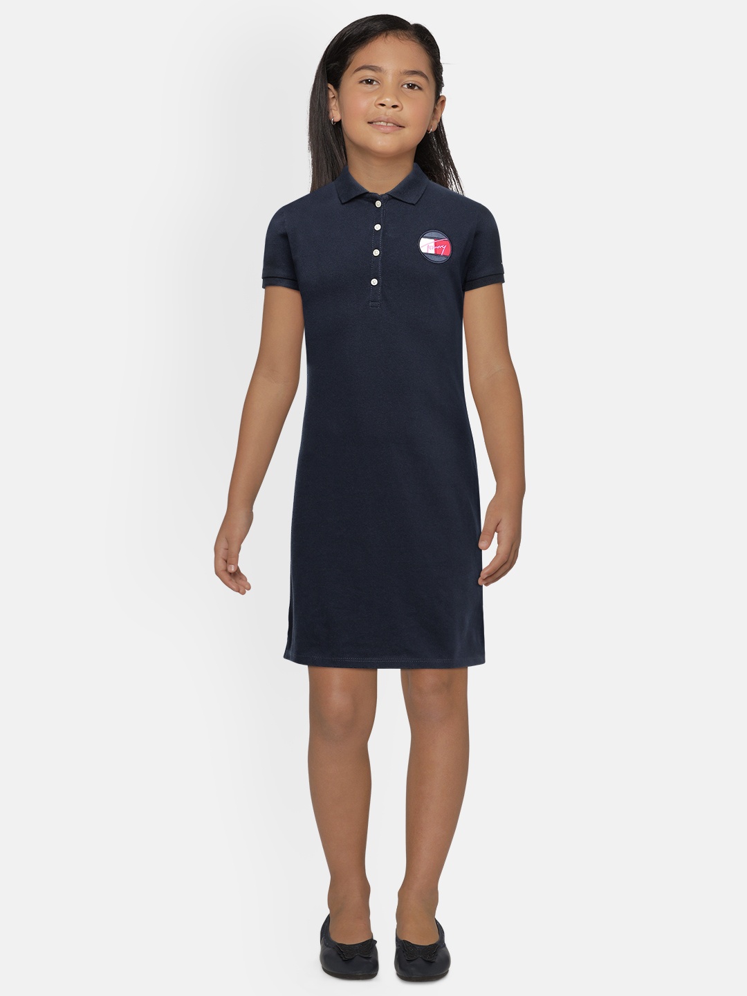 

Tommy Hilfiger Girls Navy Blue Solid Pure Cotton T-shirt Dress