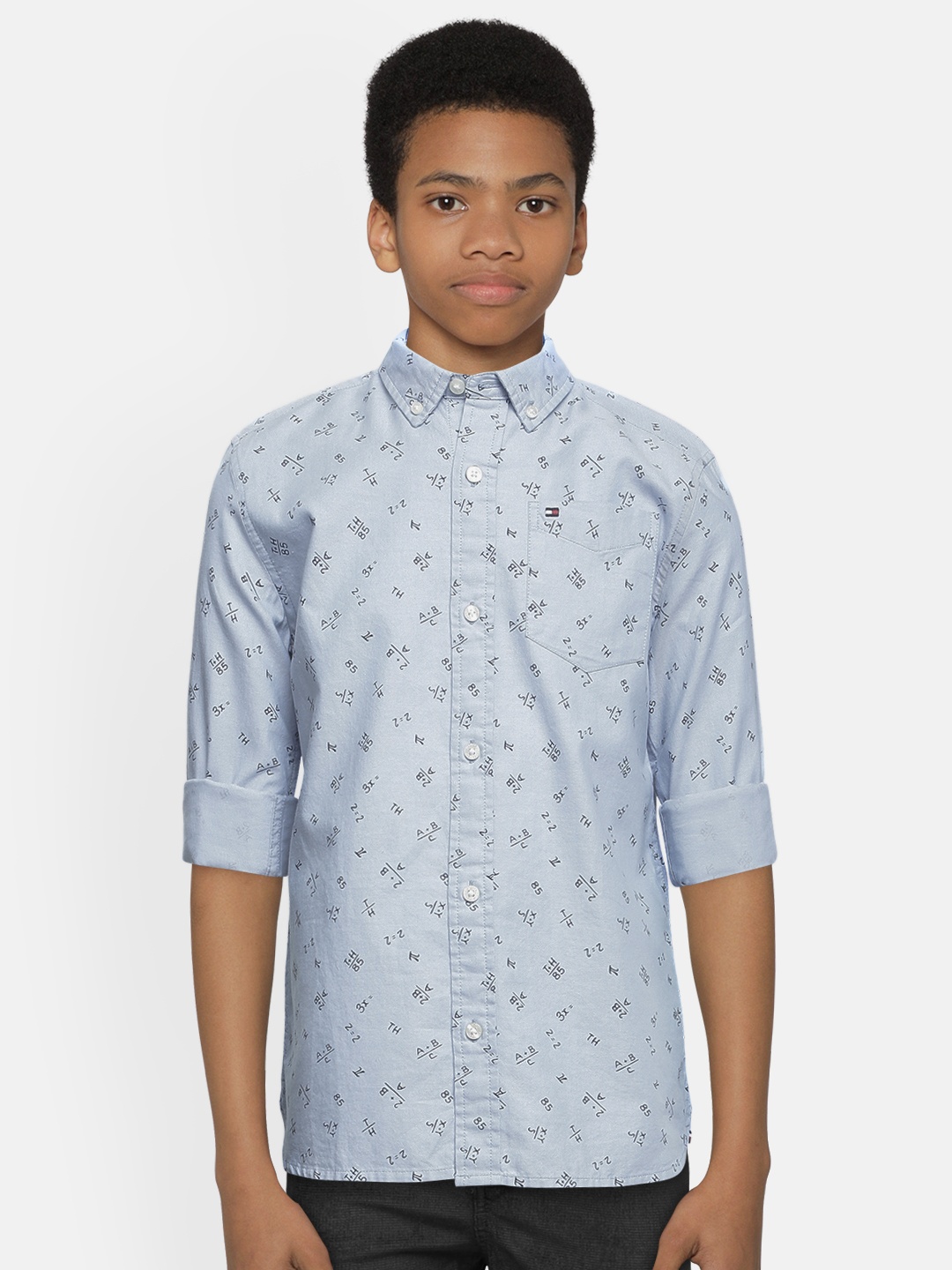 

Tommy Hilfiger Boys Blue Regular Fit Printed Pure Cotton Casual Shirt