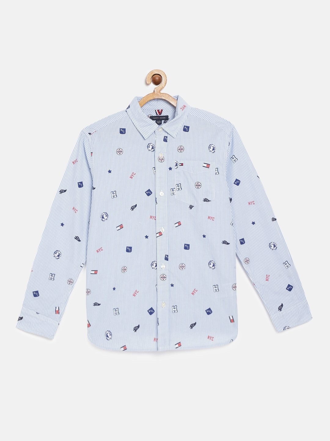 

Tommy Hilfiger Boys Blue Regular Fit Printed Pure Cotton Casual Shirt