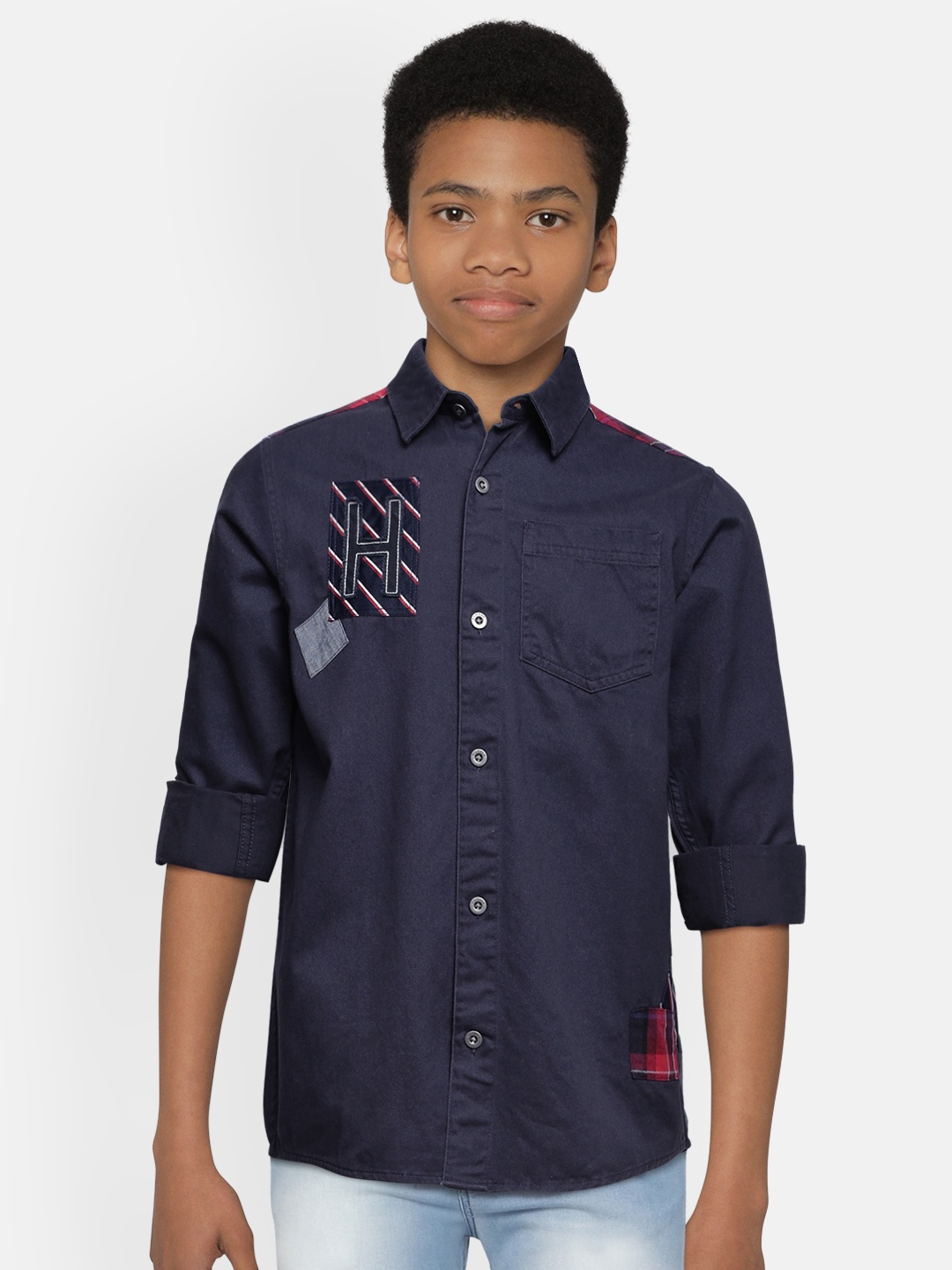 

Tommy Hilfiger Boys Navy Blue Printed Pure Cotton Regular Fit Casual Shirt