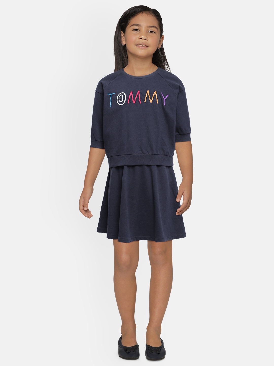 

Tommy Hilfiger Girls Navy Blue Embroidered Fit and Flare Dress