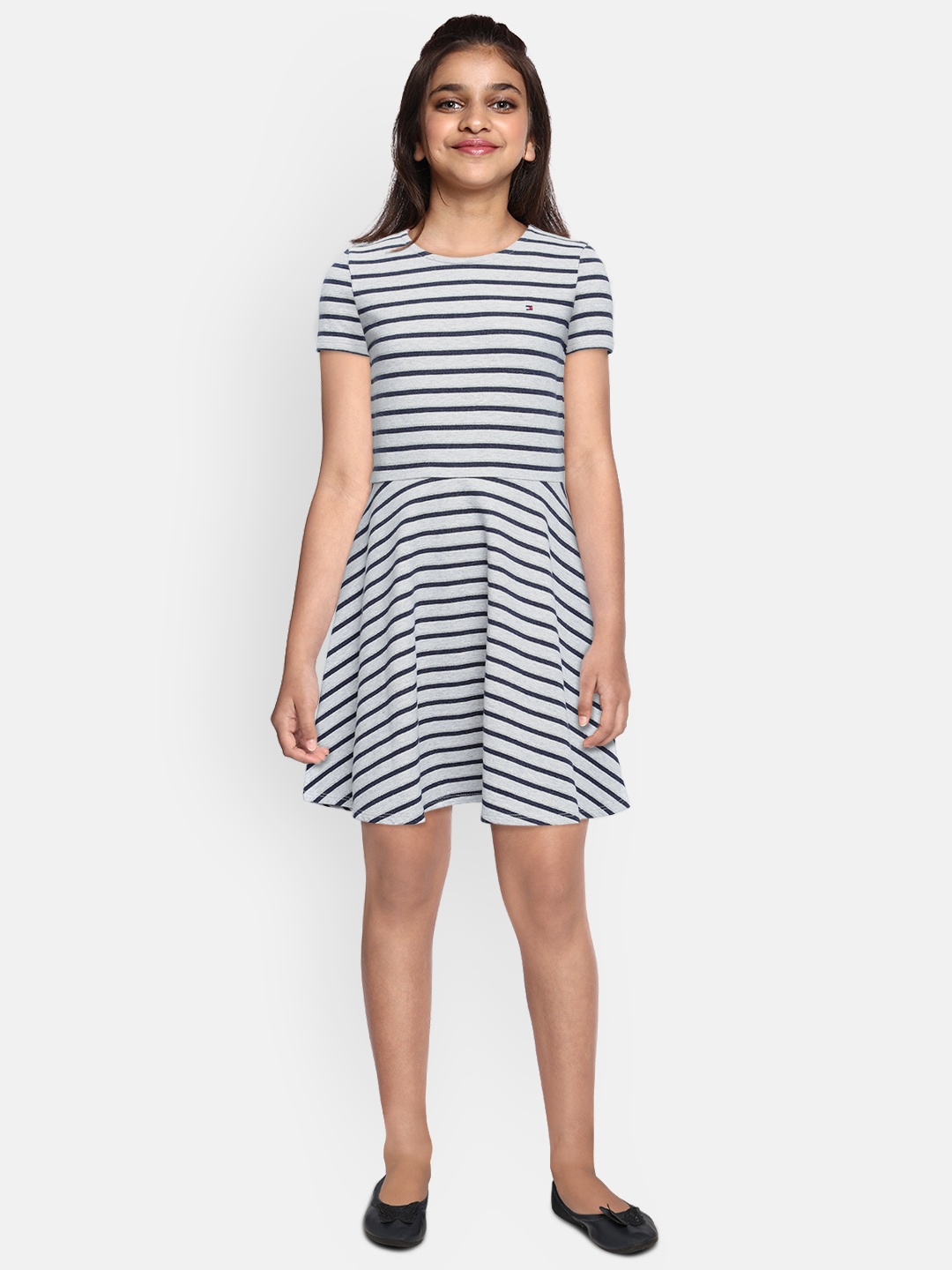 

Tommy Hilfiger Girls Grey & Black Striped A-Line Dress