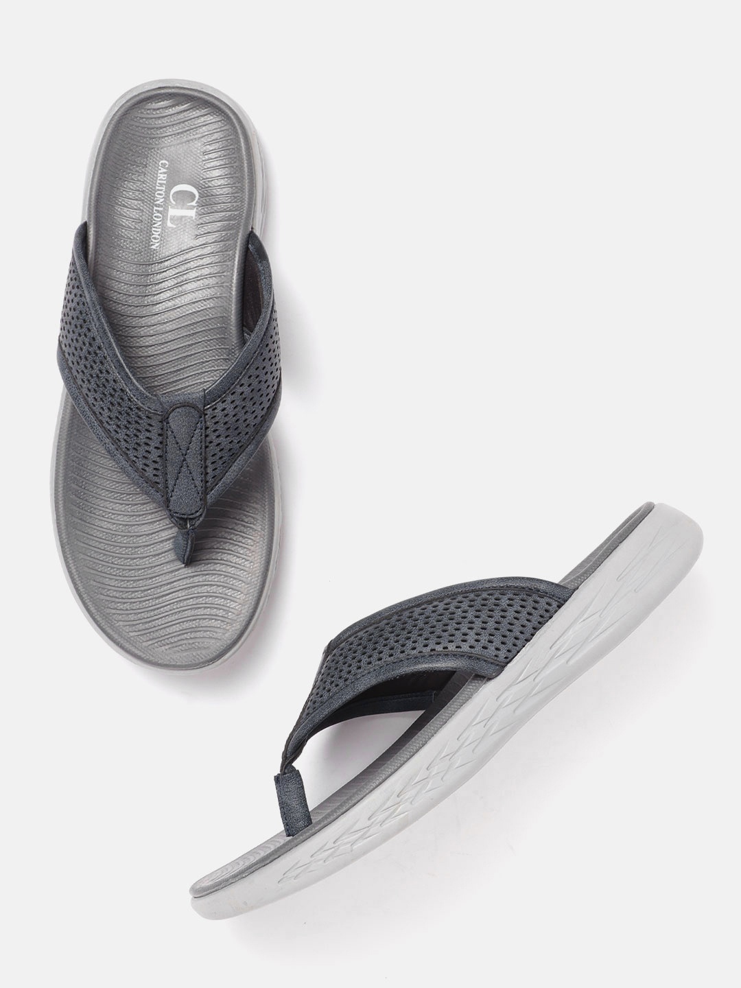 

Carlton London Men Navy Blue Laser Cut Comfort Sandals
