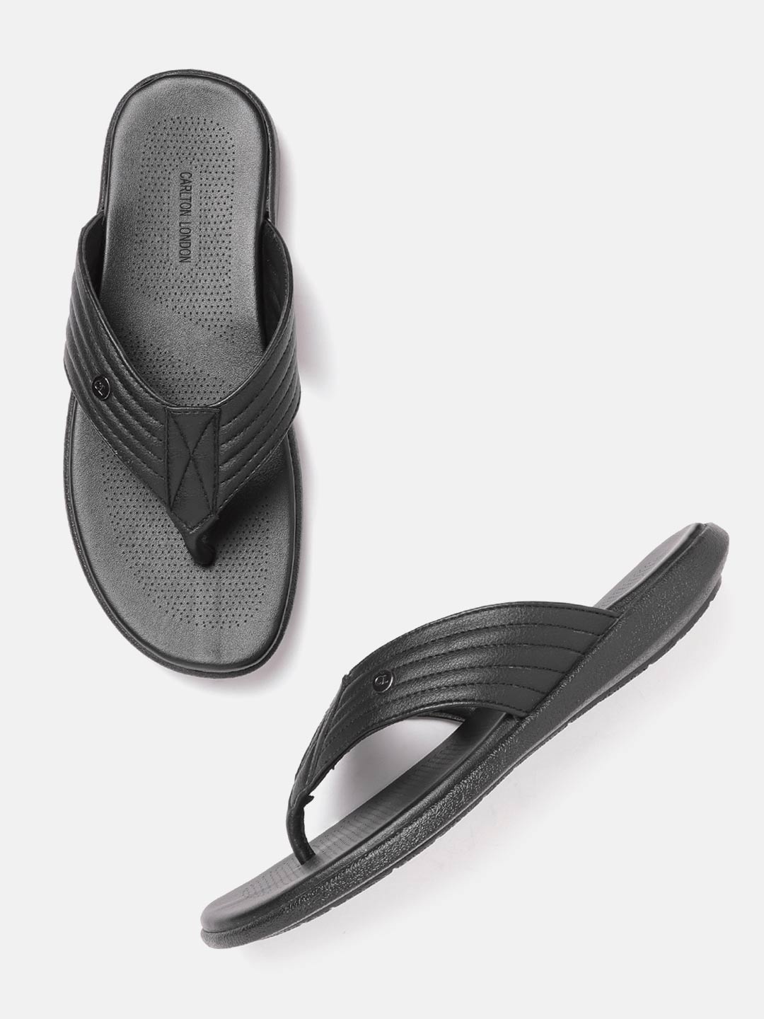 

Carlton London Men Black Quilted Comfort Sandals