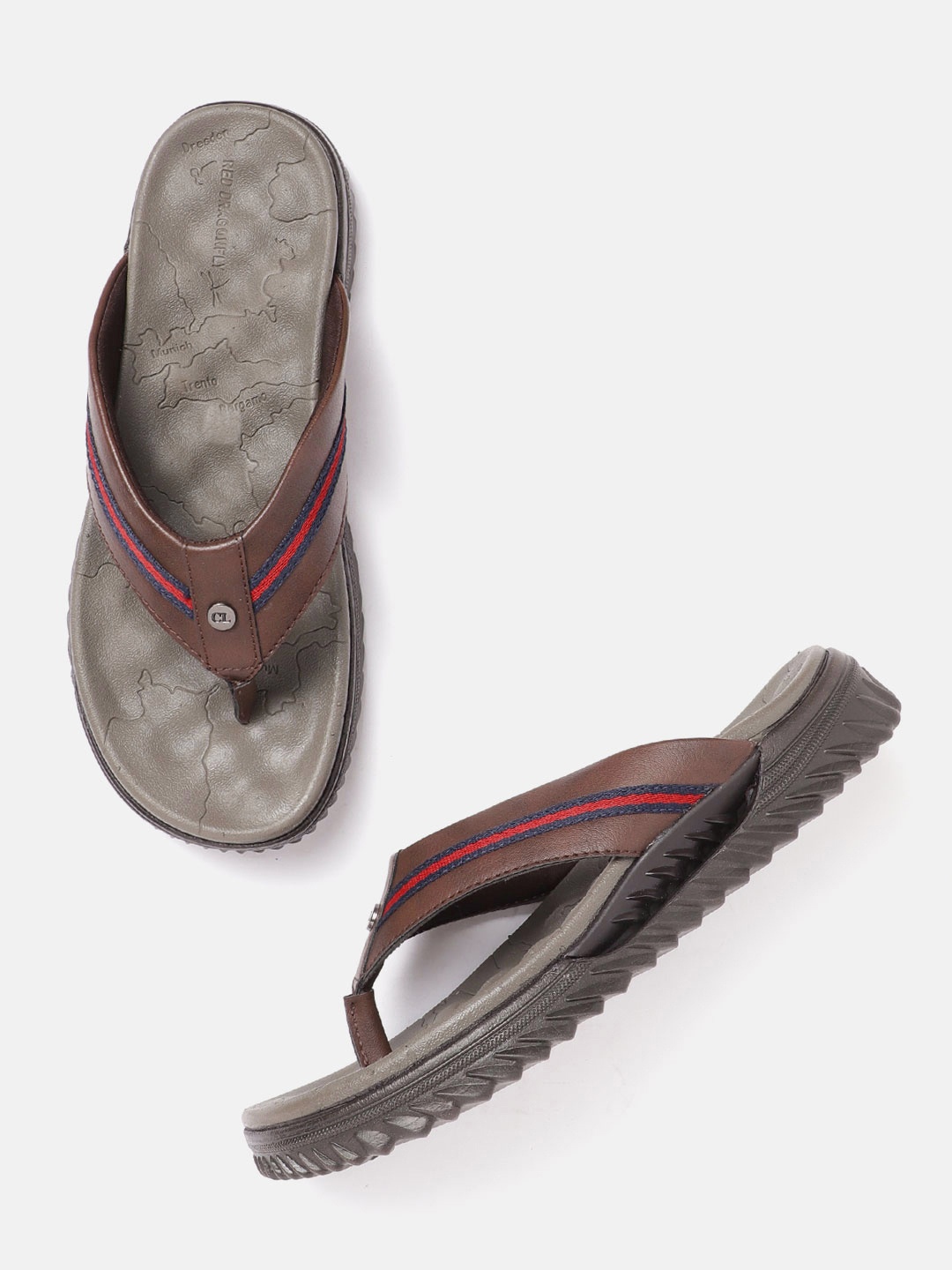 

Carlton London Men Coffee Brown & Navy Blue Striped Comfort Sandals