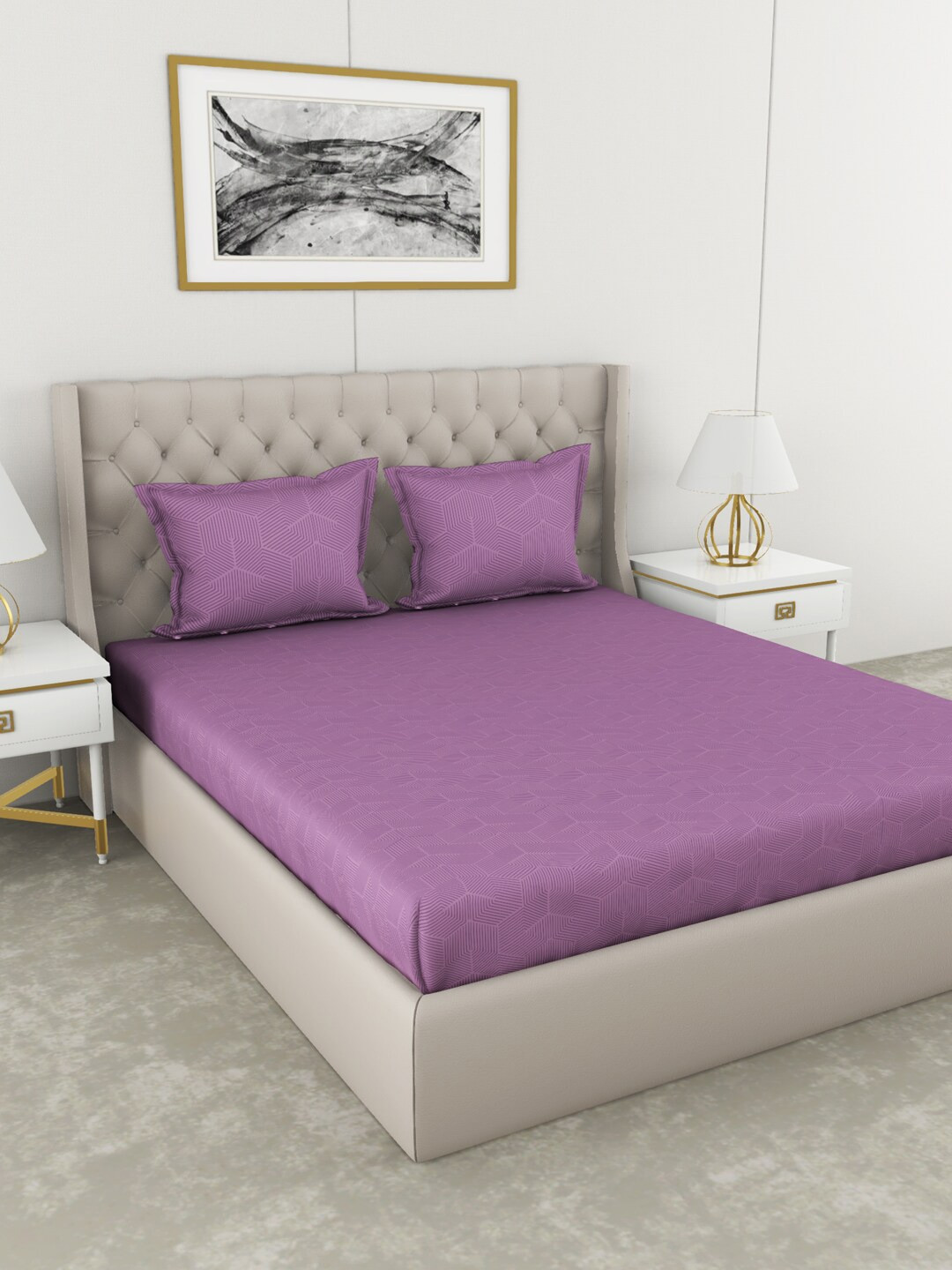 

BIANCA Purple Abstract 210 TC Cotton 1 King Bedsheet with 2 Pillow Covers