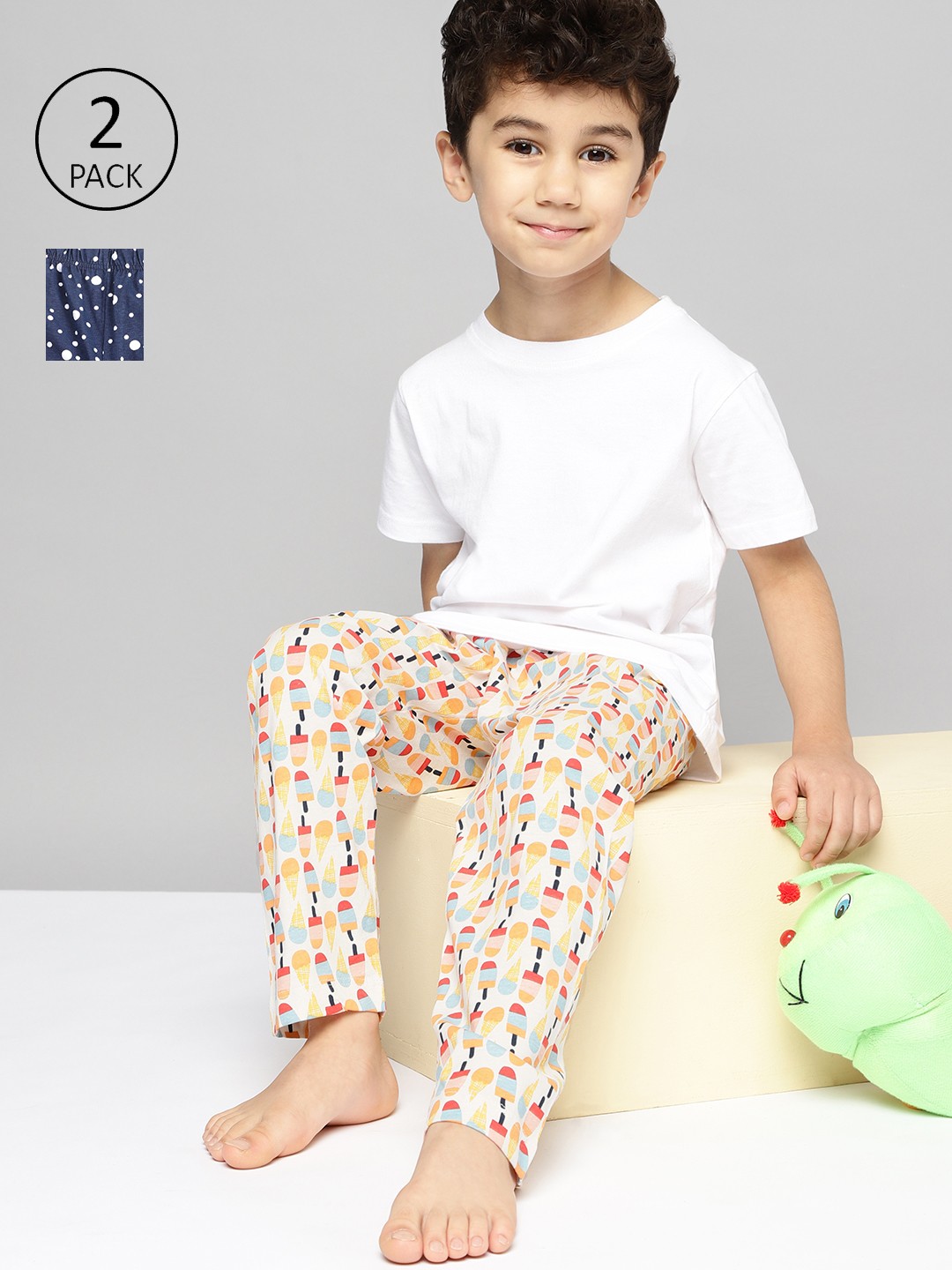 

YK Basics Boys Pack of 2 Printed Pure Cotton Lounge Pants, Navy blue
