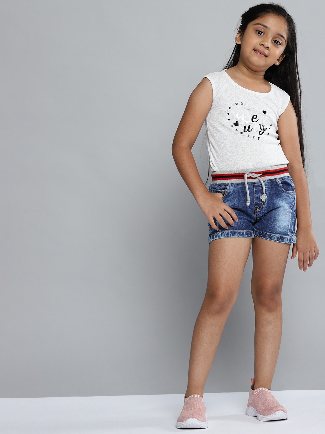 

YK Girls Blue Washed Mid-Rise Denim Shorts with Distressed Detail