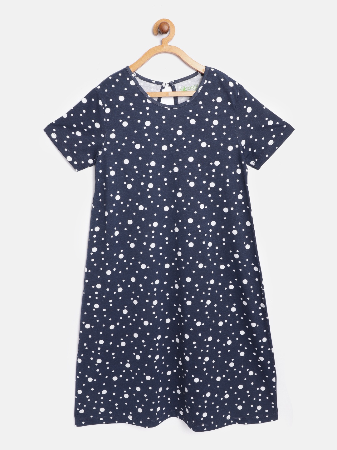 

YK Basics Girls Navy Blue & White Polka Dot Print Pure Cotton Nightdress