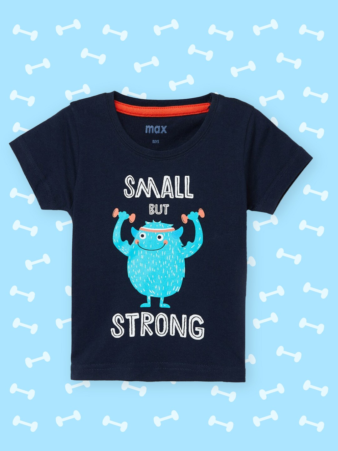

max Boys Blue Printed Round Neck T-shirt