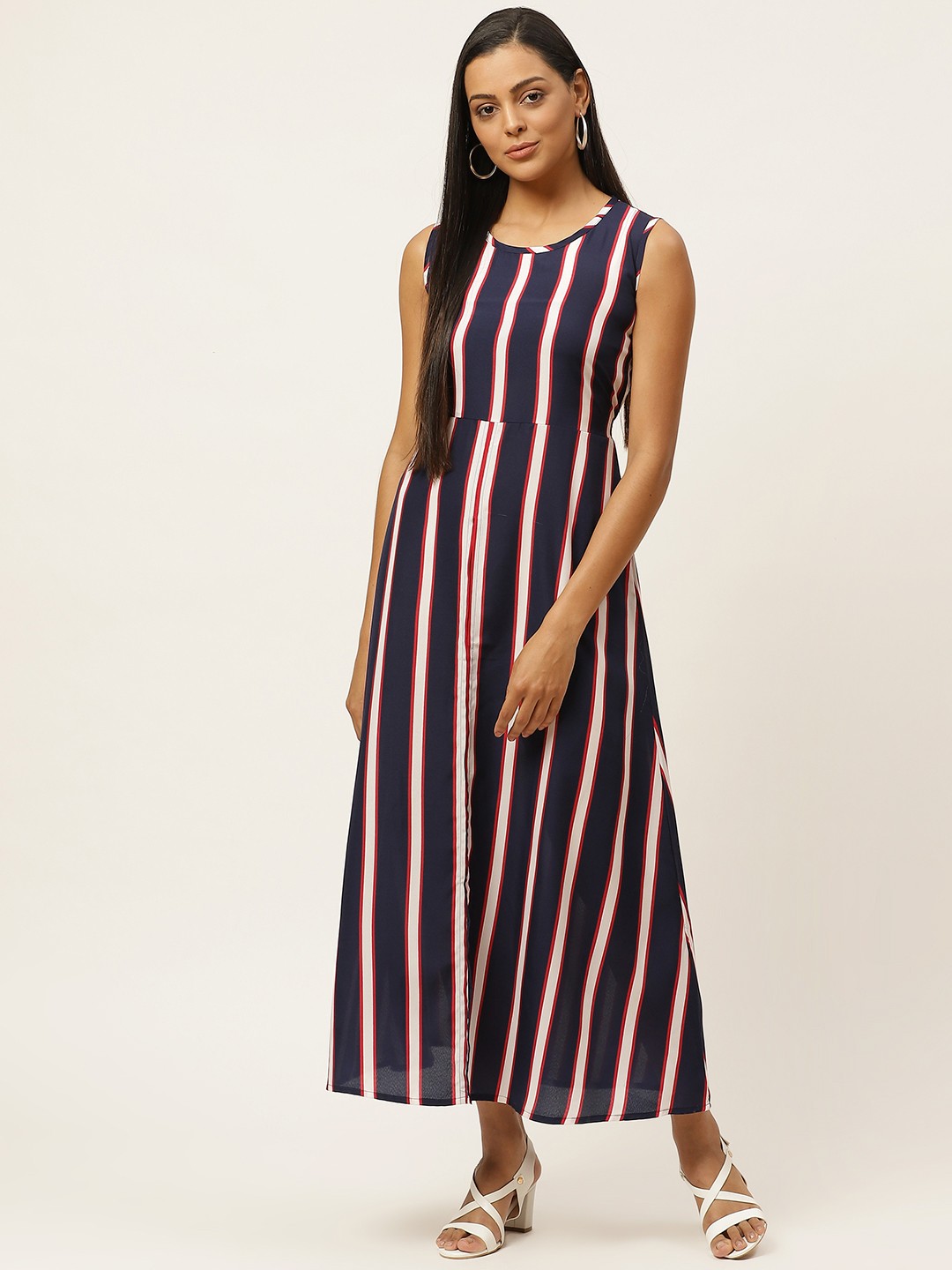 

U&F Women Navy Blue Striped A-Line Dress